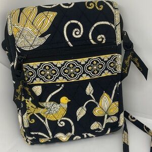 Vera Bradley Black and Yellow Bird Mini Hipster Floral Quilted Crossbody Bag